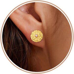 14K Gold Birthstone Flower Earrings for Women - Hypoallergenic Silver Post, Cubi